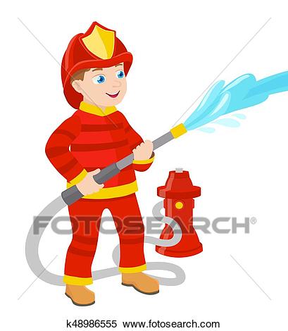 Cartoon young fireman vector illustration Clipart.