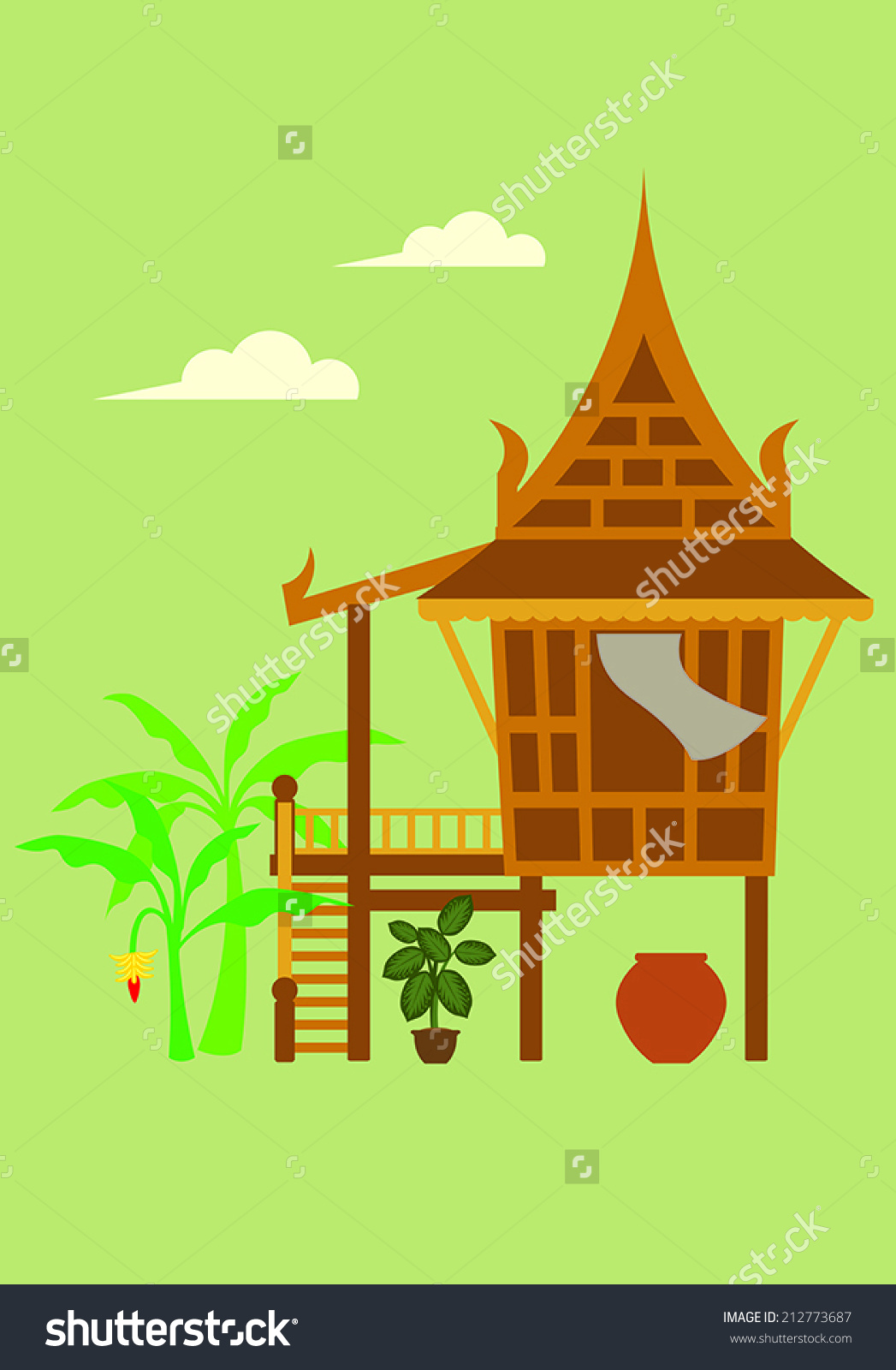 Traditional House Style Central Thailand Stock Vector 212773687.