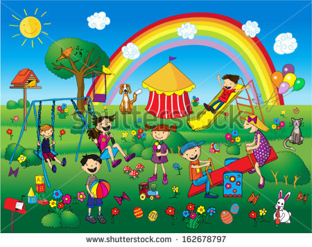 Children Playing At The Park Clipart.