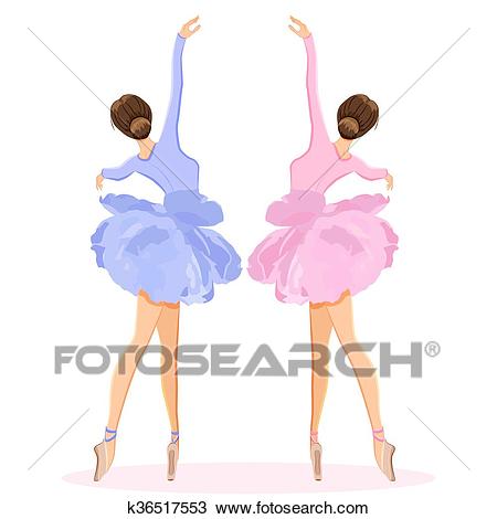 Ballerina dancing on pointe in flower tutu skirt vector set Clipart.