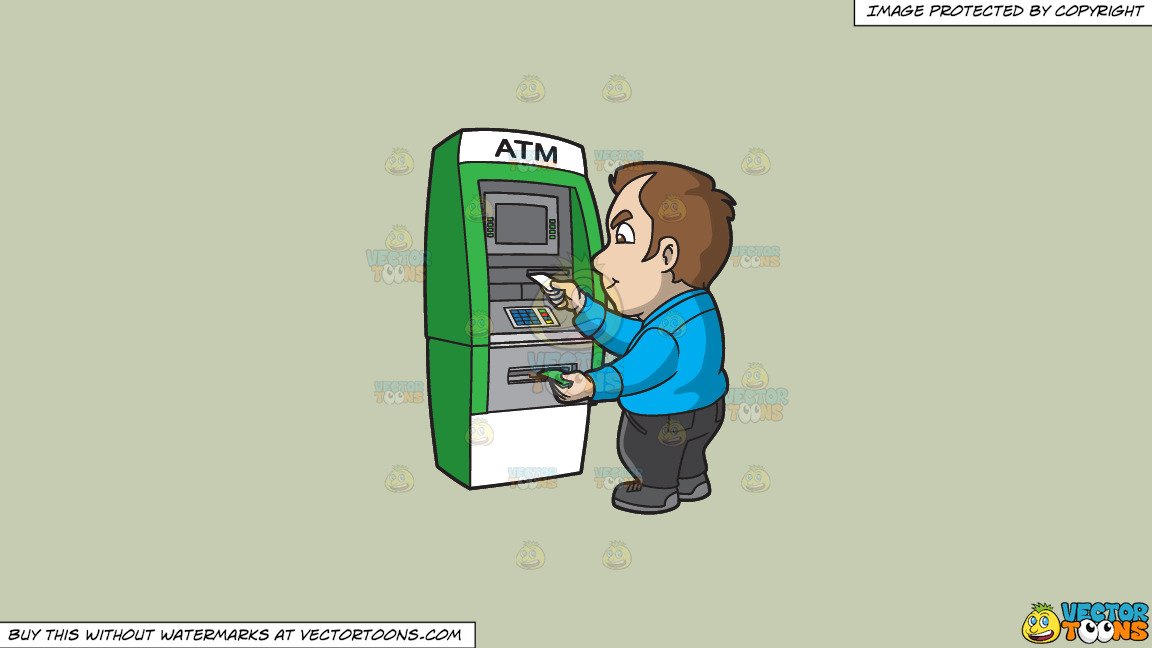 Clipart: A Man Getting Money And Receipt From The Atm on a Solid Pale  Silver C6Ccb2 Background.