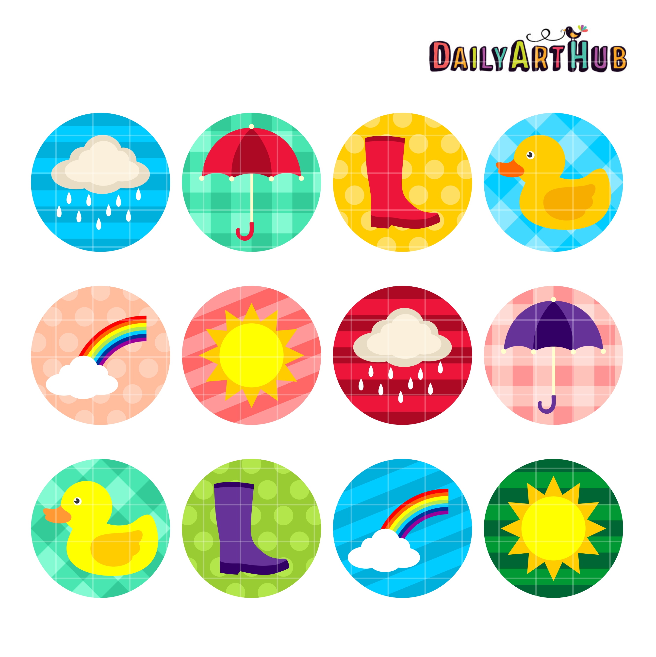 Rainy Days Collage Clip Art Set.