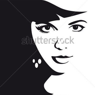 Black and White Female Face Vector Illustration stock vector.