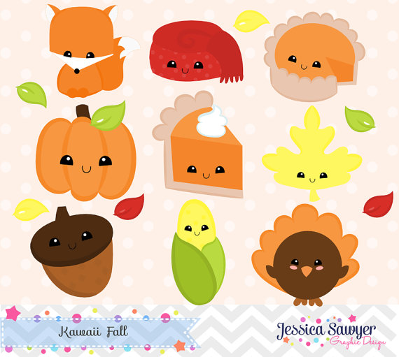 INSTANT DOWNLOAD, kawaii fall clipart and vectors for.