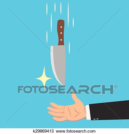 Hands of businessman catching a knife Clipart.