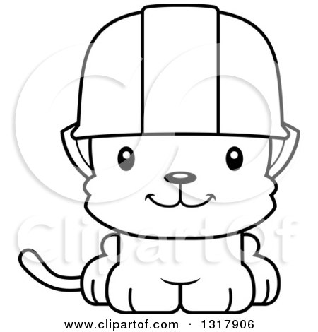 Animal Lineart Clipart of a Cartoon Black and White Cute Happy.