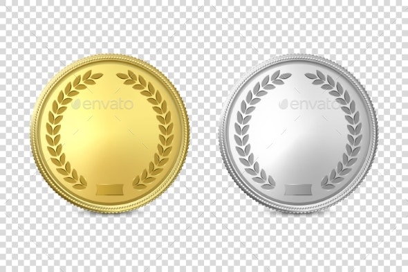 Vector 3d Realistic Blank Golden and Silver Metal.