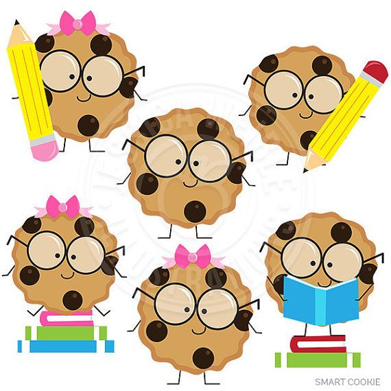 Smart Cookie Cute Digital Clipart, Cookie with Glasses Clipart.