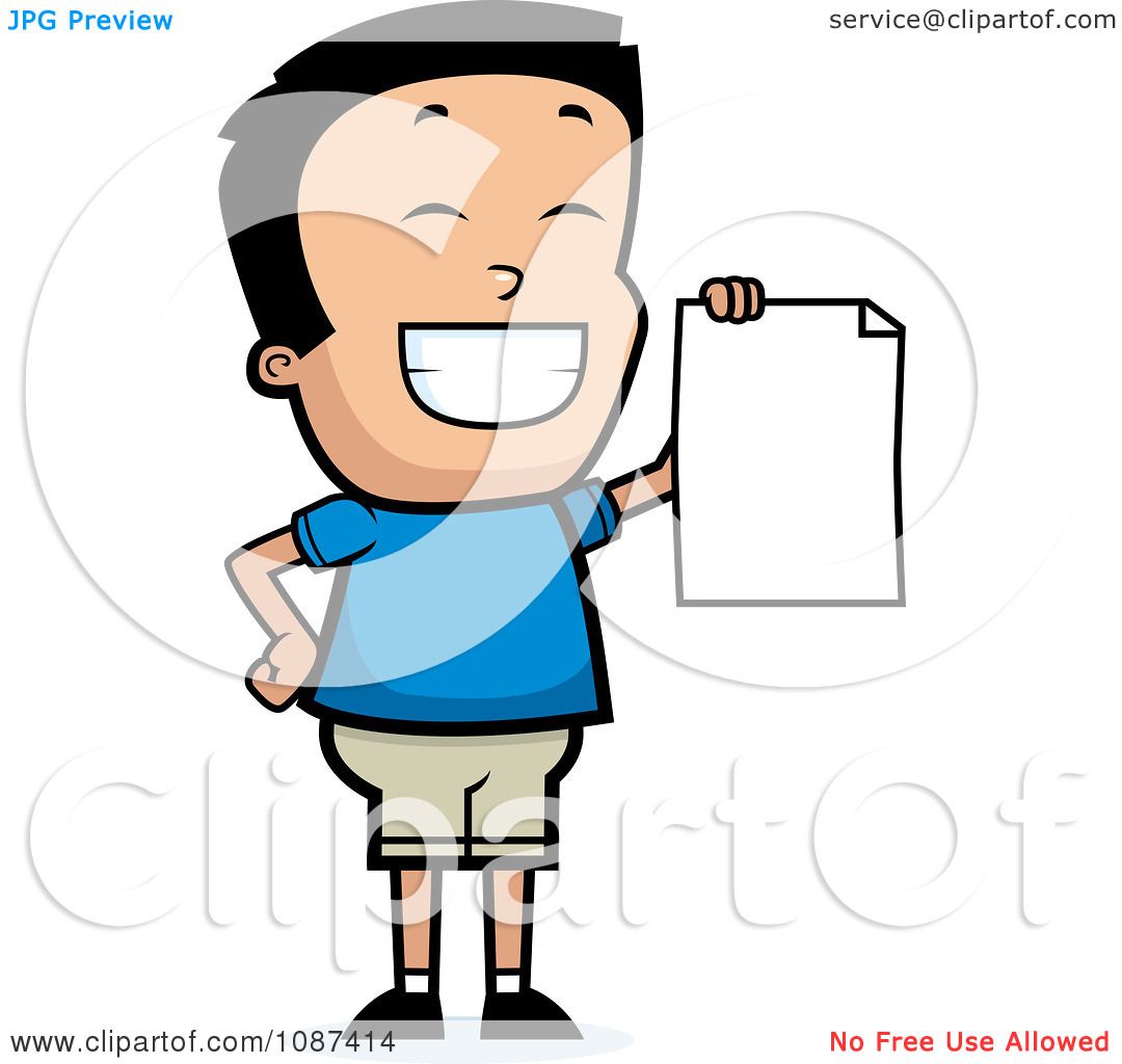 Clipart Smart School Boy Presenting His Report Card.