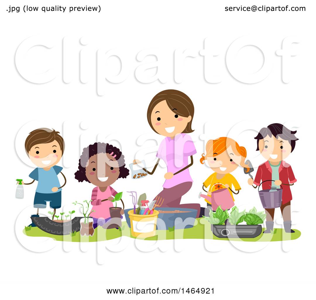 Clipart of a Group of School Children Composting for a Garden.