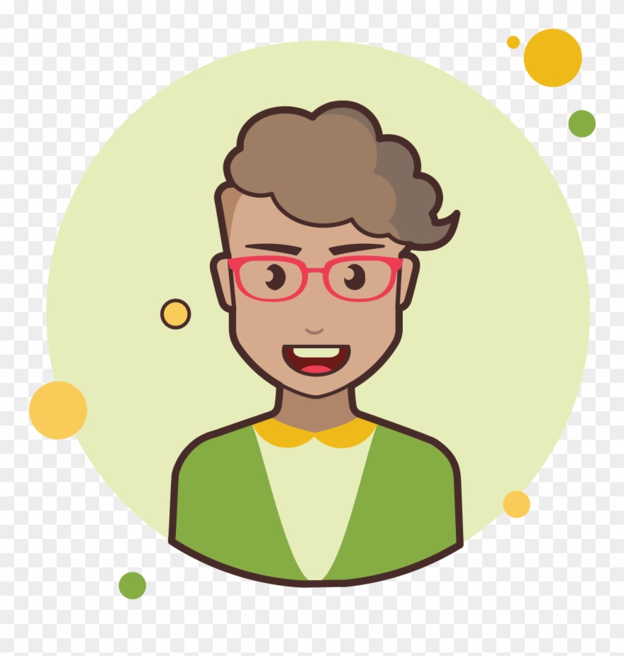 Short Curly Hair Lady With Red Glasses Icon.