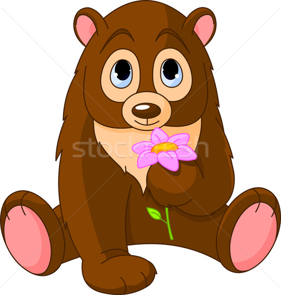 Cute Bear holding flower vector illustration © Anna Velichkovsky.