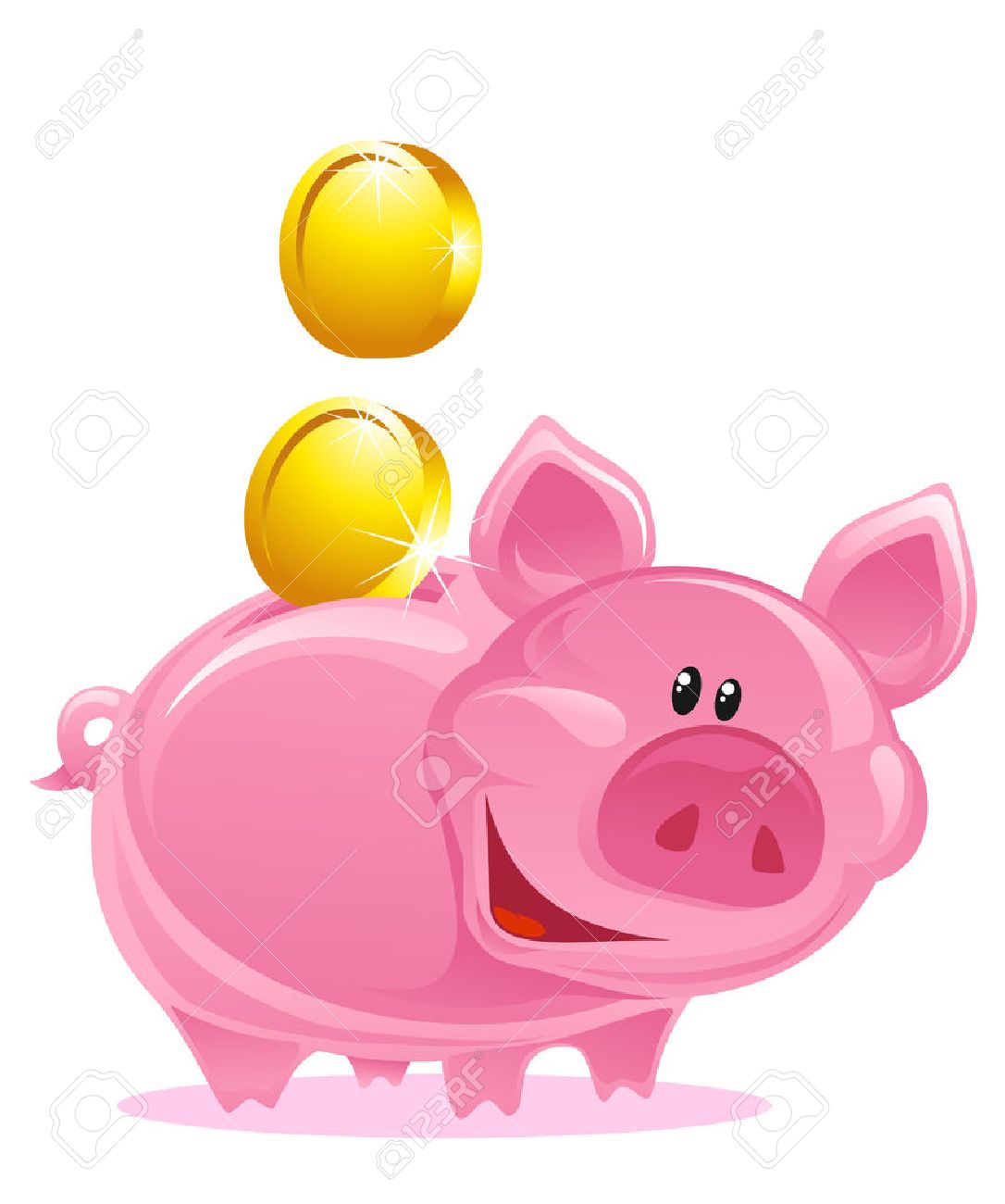 Cute Piggy Bank With Gold Coins.