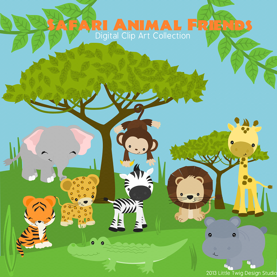 Safari Animal Friends Digital Clipart, clip art collection.