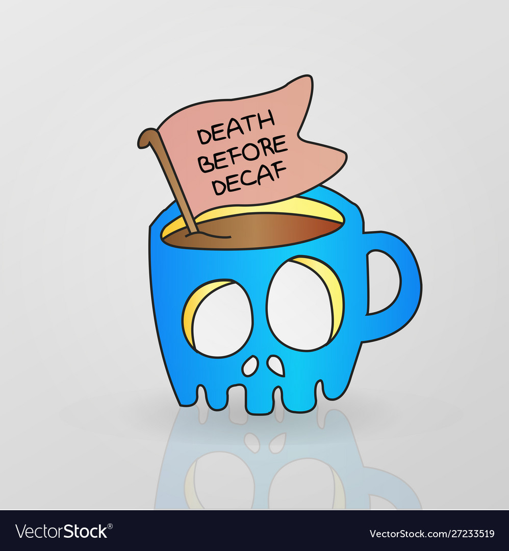 Skeleton mug decaf coffee drink.