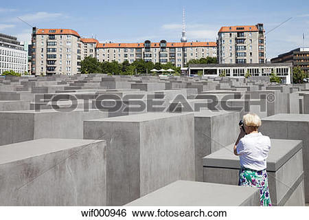 Stock Images of Germany, Berlin, Holocaust Memorial, Mature woman.