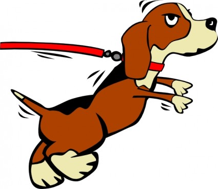 Dog On Leash Cartoon clip art.