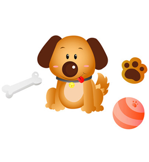 Clip Art of Dog Bone Ball and Paw Print.