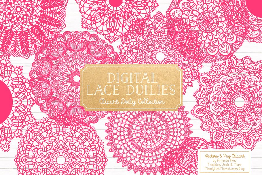 Hot Pink Lace Doilies, Doily Clipart.