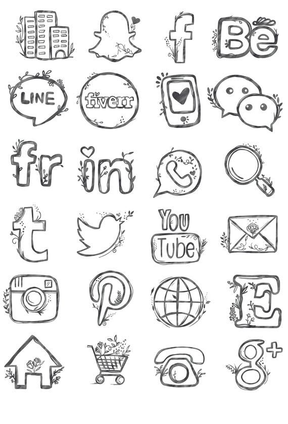 48 hand drawn social media icons social media buttons social.