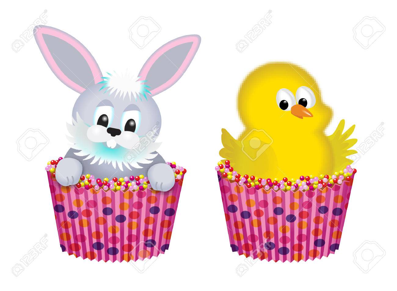 easter cupcakes with rabbit and chick.