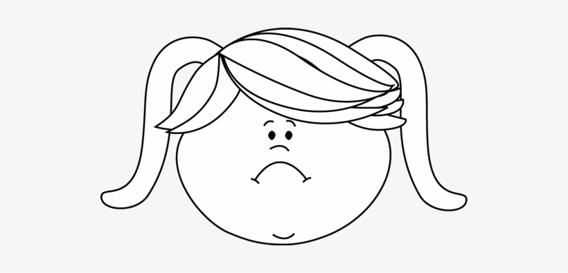 Black And White Sad Face Little Girl Clip Art.