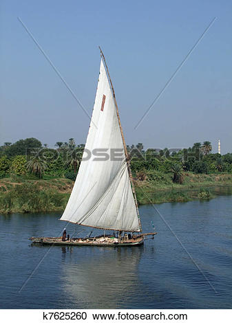 Stock Photography of Nile scenery with felucca k7625260.