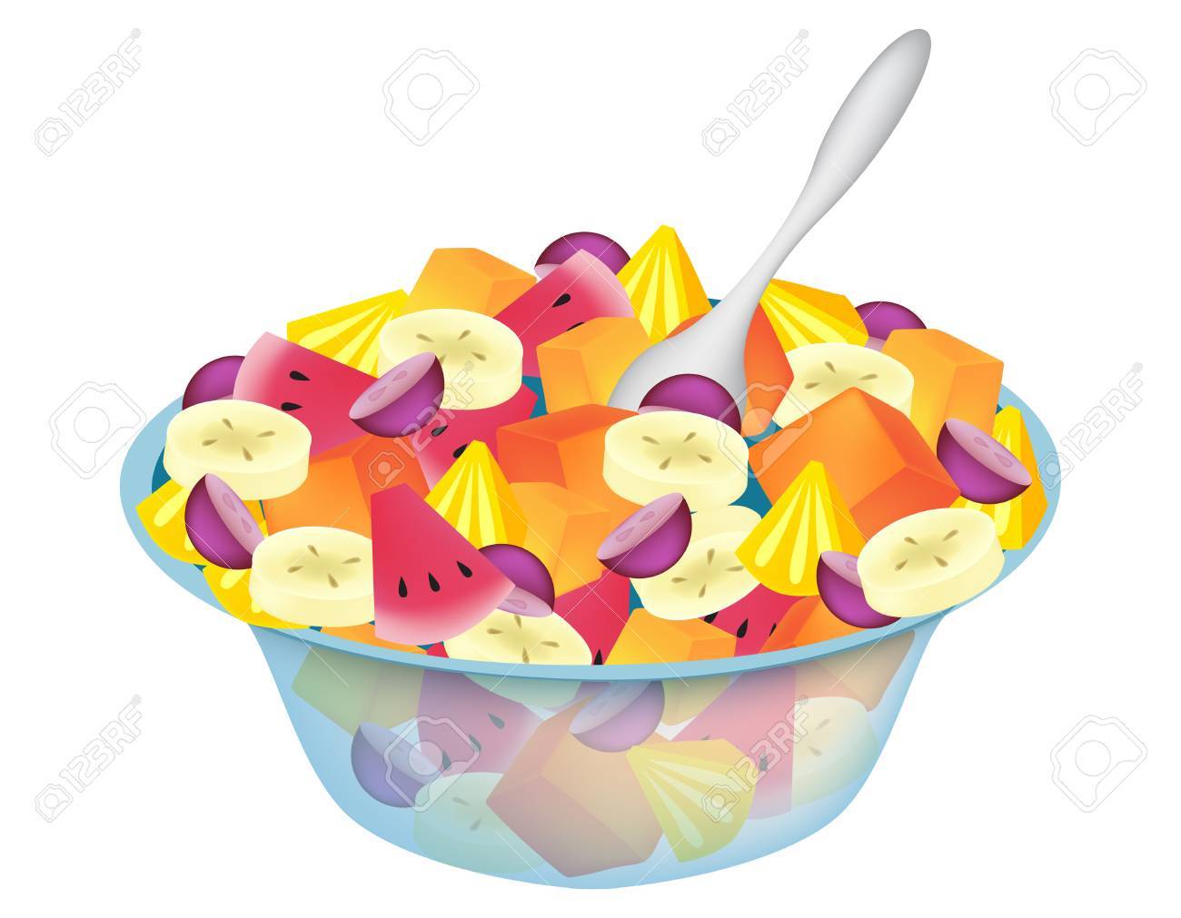 Fruit salad bowl isolated on white.