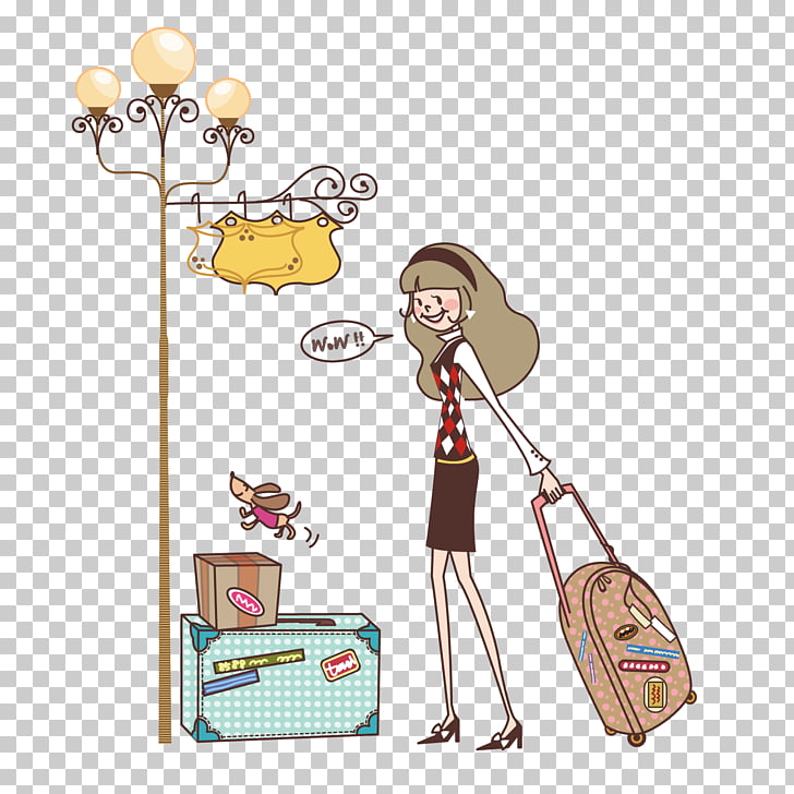 Suitcase Baggage Box Travel, Travel girl PNG clipart.