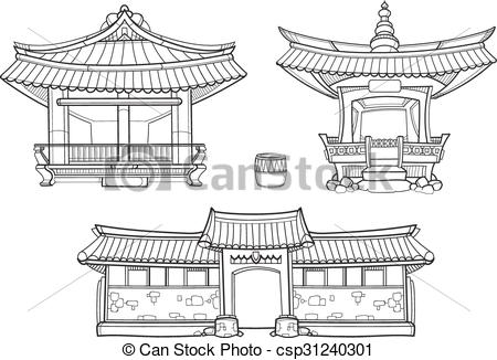 Vector Clipart of Hanok Korean traditional architecture vector.