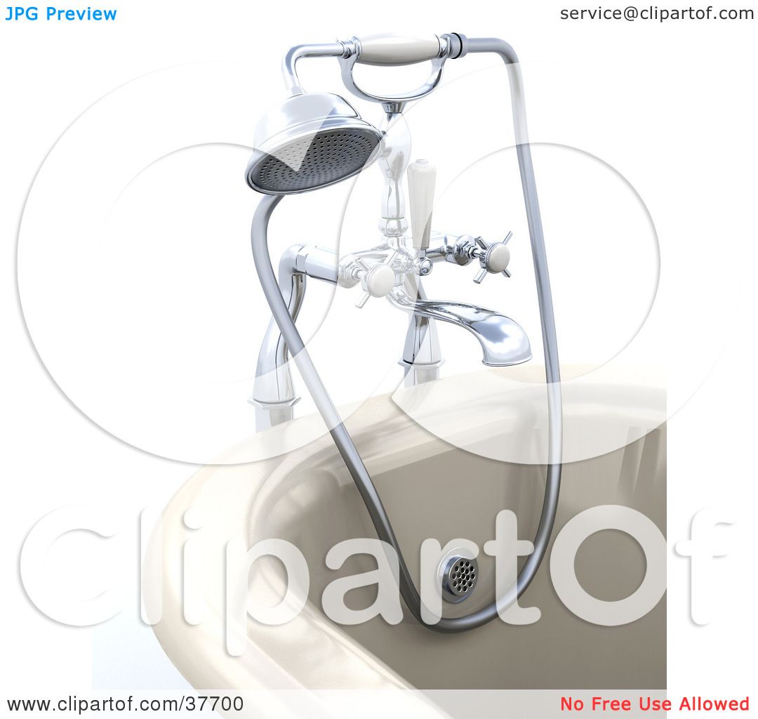 Clipart Illustration of a Modern Bath Tub With A Shower Head And.