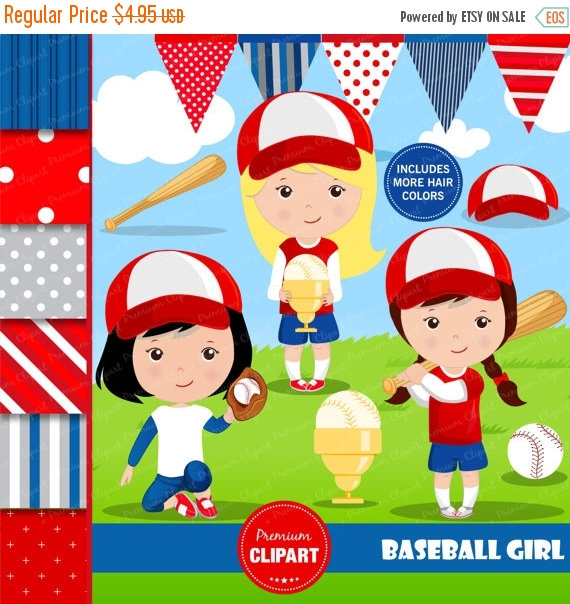 80% OFF SALE Baseball clipart, Baseball girl, Baseball digital.