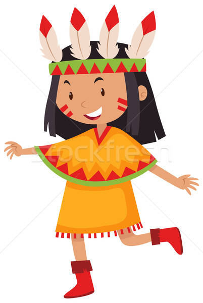 Little girl in native american indian costume vector.