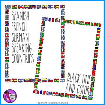 Flag Borders Clipart Doodle Style (Spanish, French, German speaking  countries).