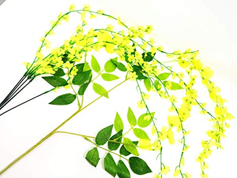 EXCEL IMPEX Insej Artificial Kanikonna Flowers Combo for Vishu Kani Bunch  with 5 Strands and Bunch with 3 Flower Strands and 6 Leaves.