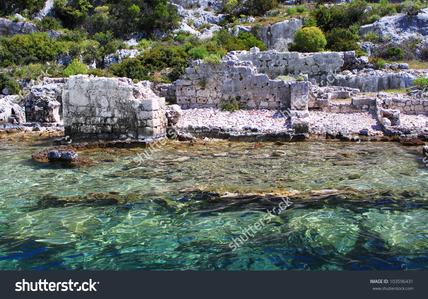 Sunken Lycian City On The Kekova Island, Turkey Stock Photo.