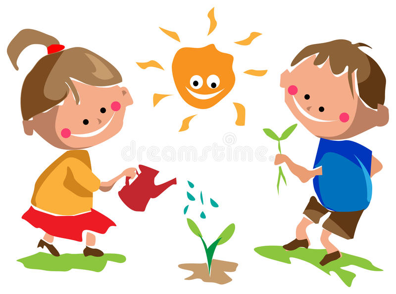 Gardening Kids Stock Illustrations.