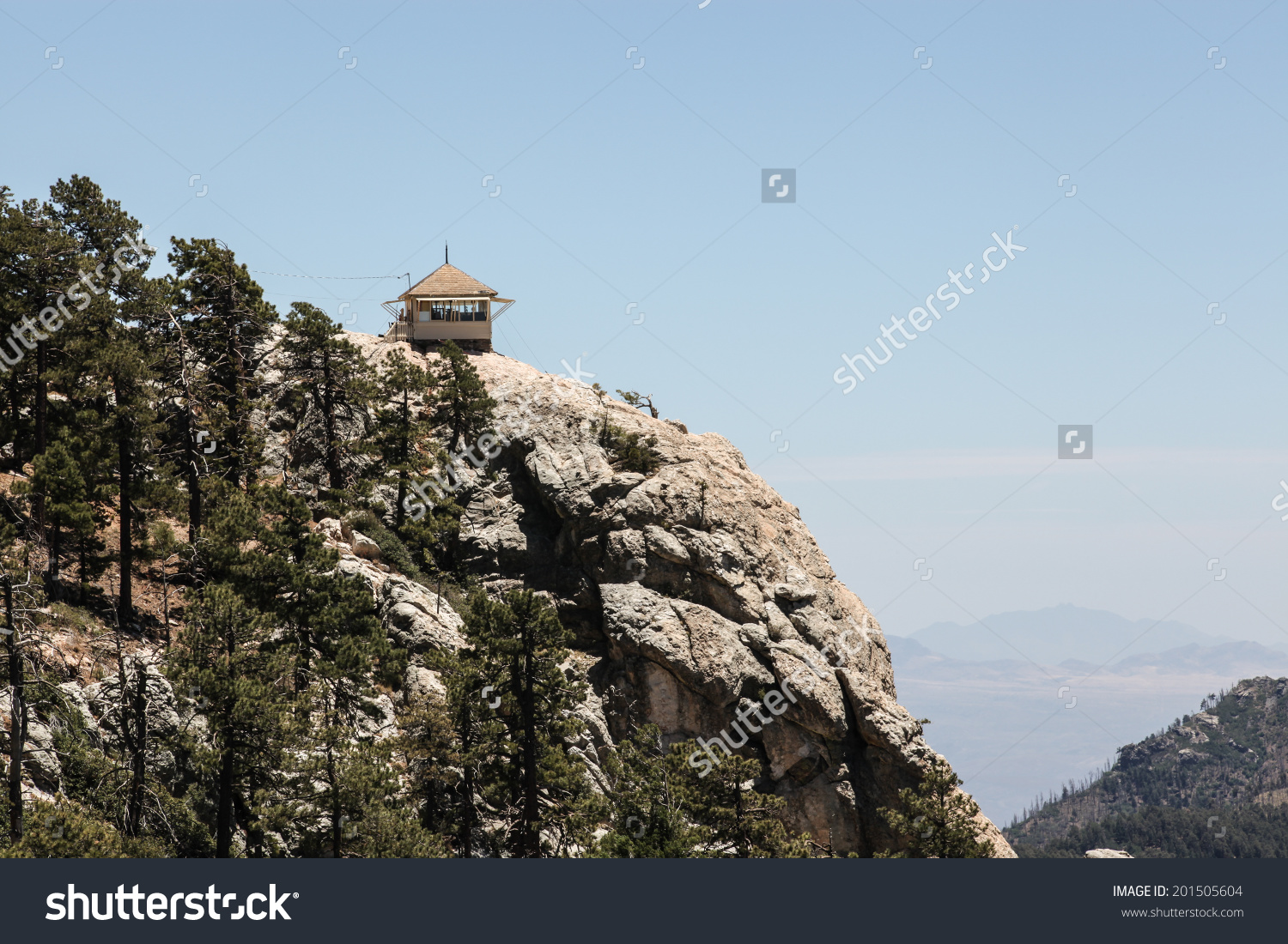 Mt Lemmon Rock Fire Lookout Cabin Stock Photo 201505604.