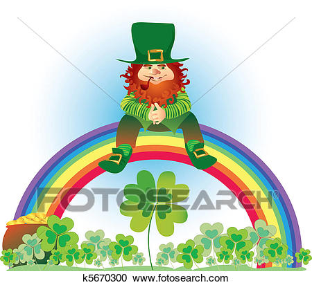 Leprechaun on rainbow Clipart.