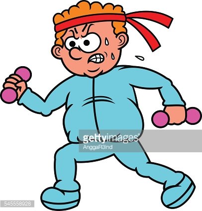 Fat Man Exercising Cartoon Illustration Clipart Image.