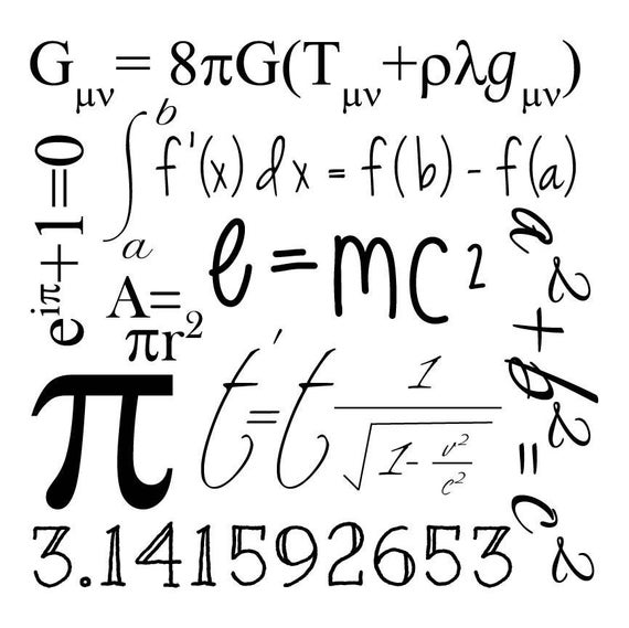 Math Geek Graphic Clip Art; math & science formulas, e=mc2, pi, svg cut  file; cutting file; vinyl stencil; vector; cricut, silhouette.