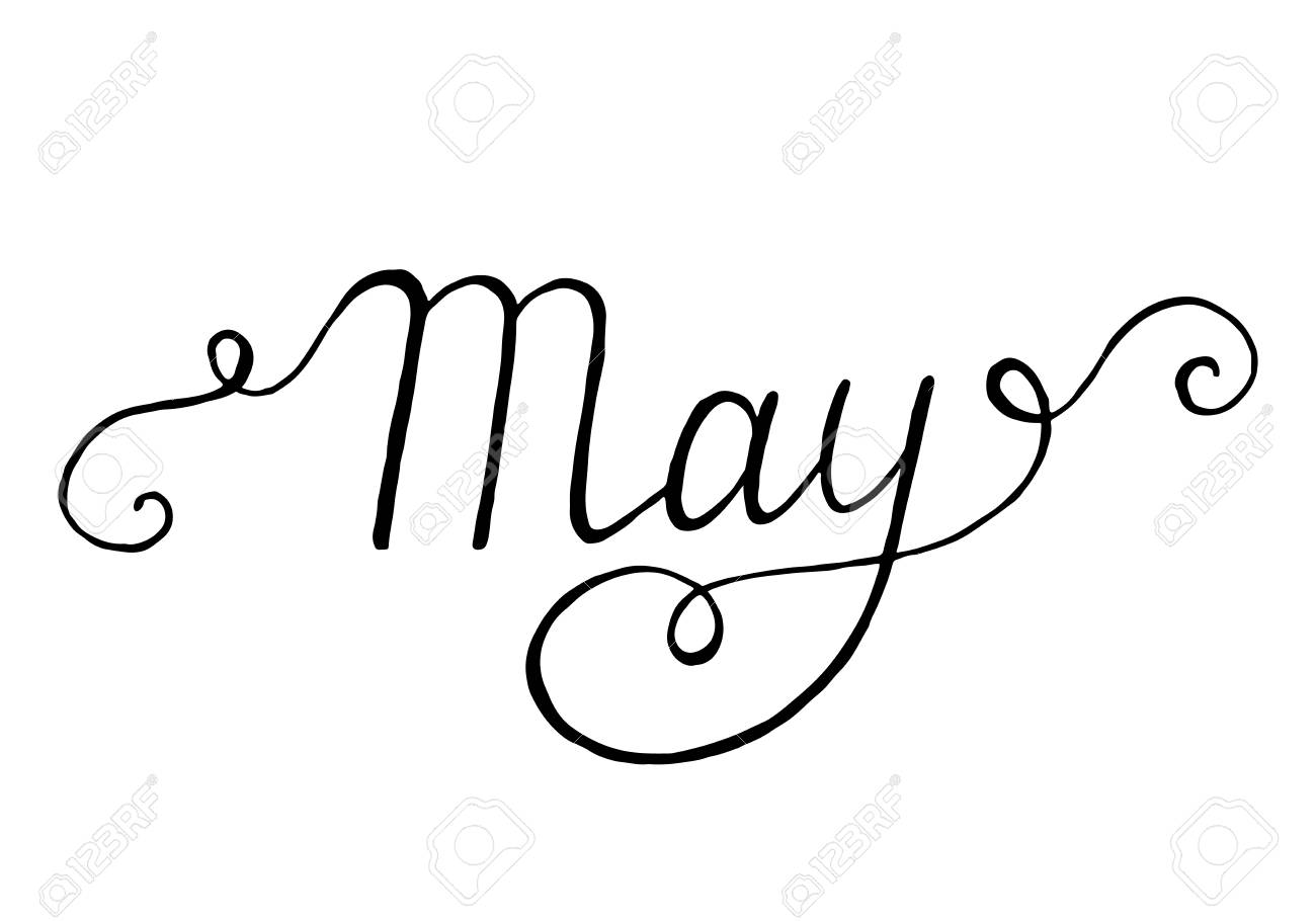 Spring lettering May. Vector handwritten typography. Black and...