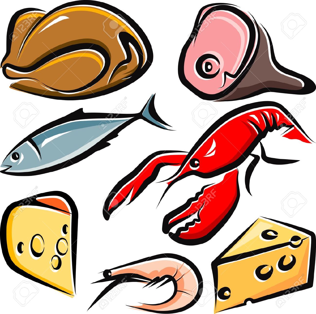 Meat and fish clipart.