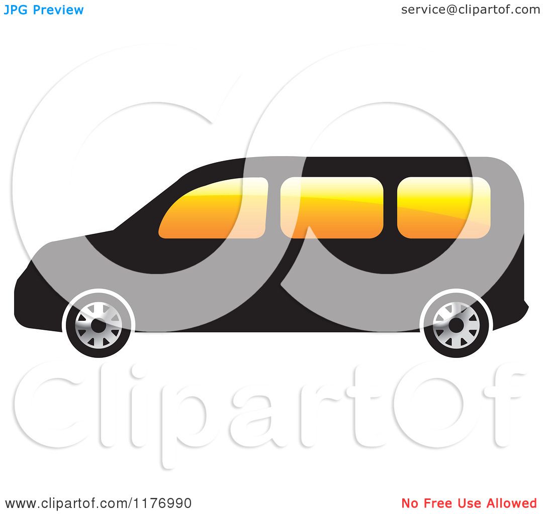 Clipart of a Black Mini Van with Orange Windows.