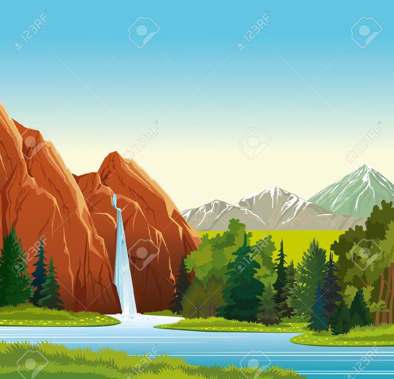 Mountain Waterfall Clipart.