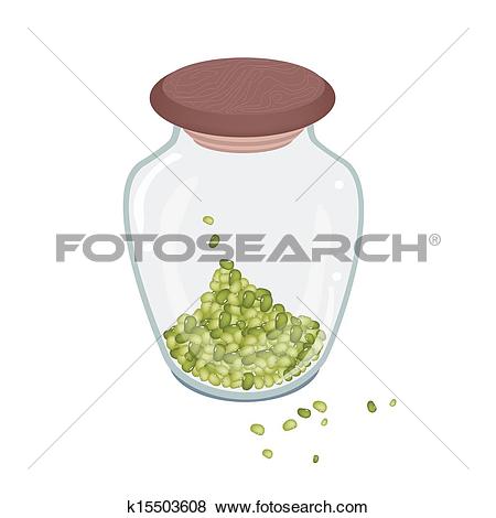 Clip Art of A Lot of Mung Beans in Glass Bottle k15503608.