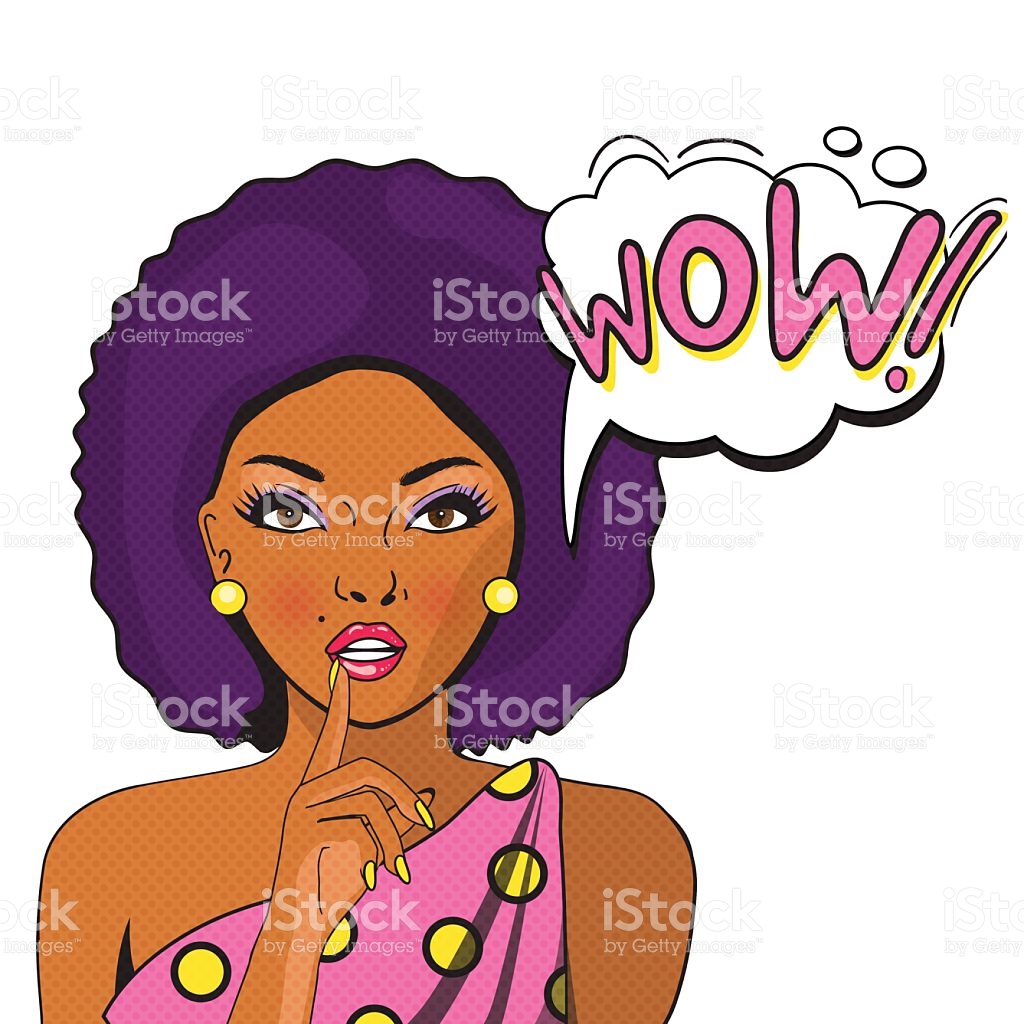 Wow Bubble Pop Art Negress On White Background stock vector art.