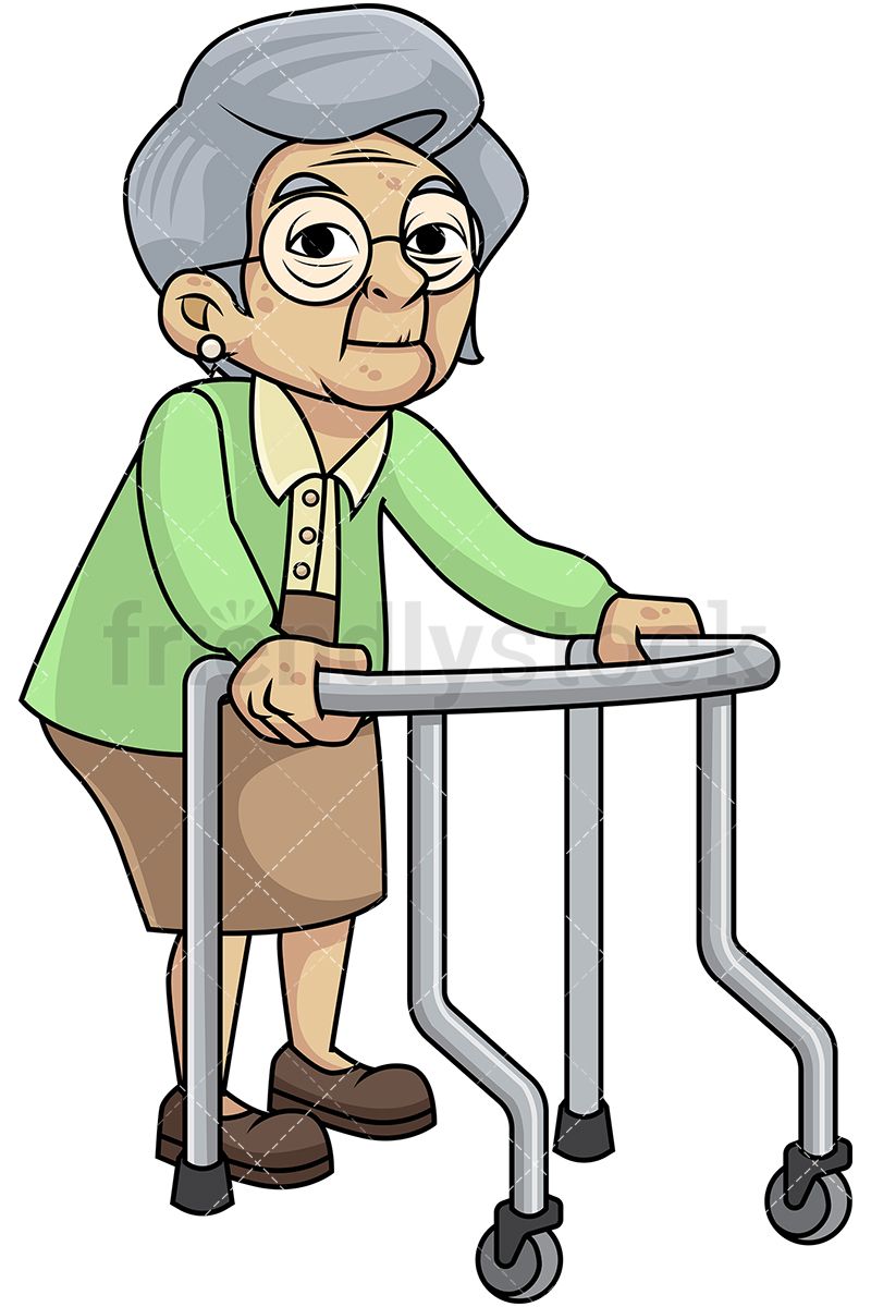 Frail Old Woman With Walker And Glasses.