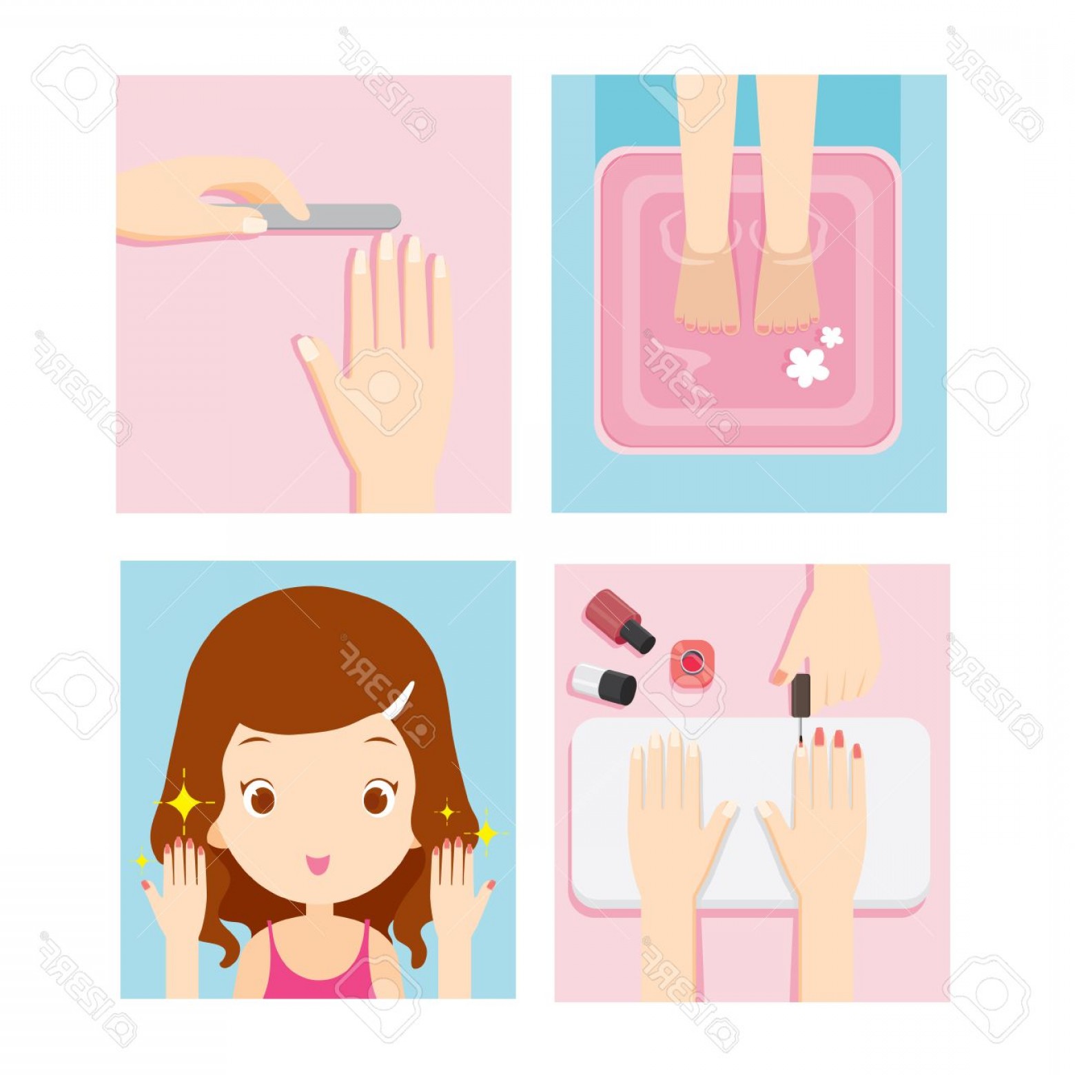 Photostock Vector Relaxing Girl In Nail Salon Set Beauty.