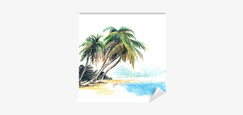 Drawing Beach With Palm Trees.